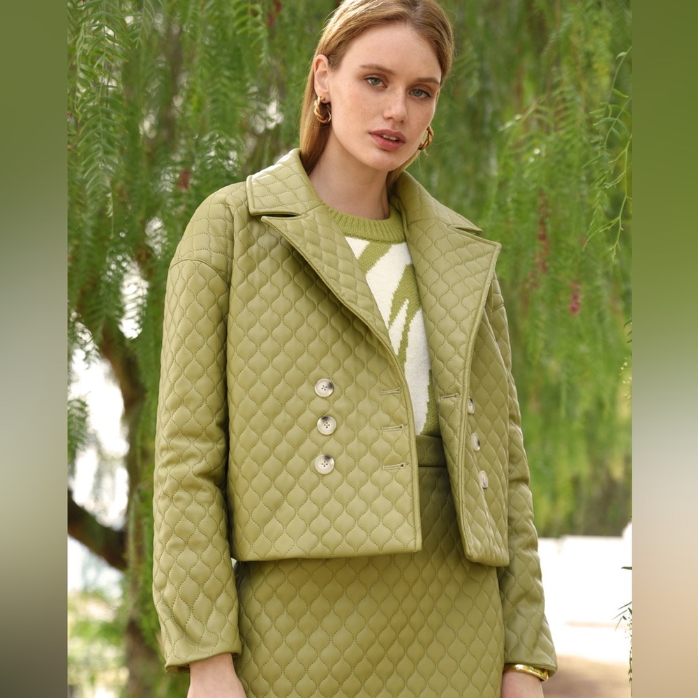 Greylin quilted vegan leather green jacket NWT